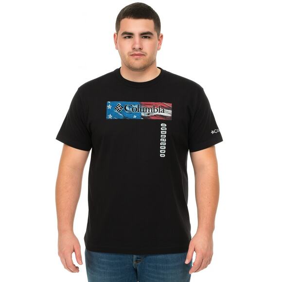 Columbia PFG Men's T-Shirt - American Flag Graphic, Navy, Size Small, NWT - Picture 1 of 6